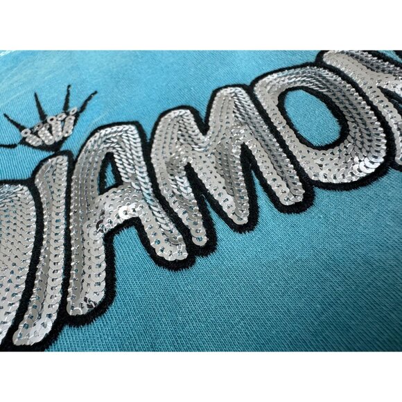 True Religion Womens S Teal Ombre V-Neck Graphic Tee Cotton Casual Style Sequenc - Picture 8 of 11